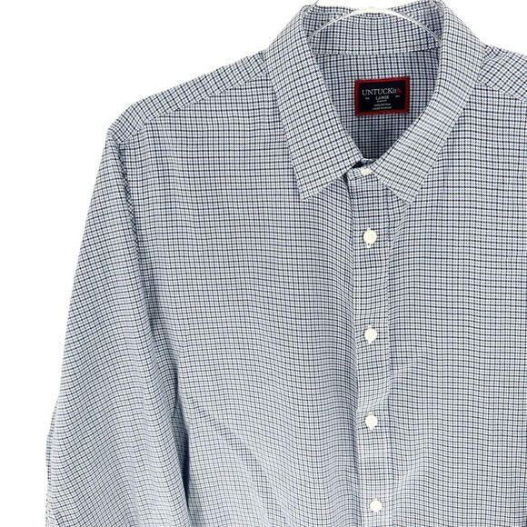 UntuckIt Shirt Mens Large Blue White Plaid Slim Fit Ansellmo Long Sleeve Button - Picture 6 of 15